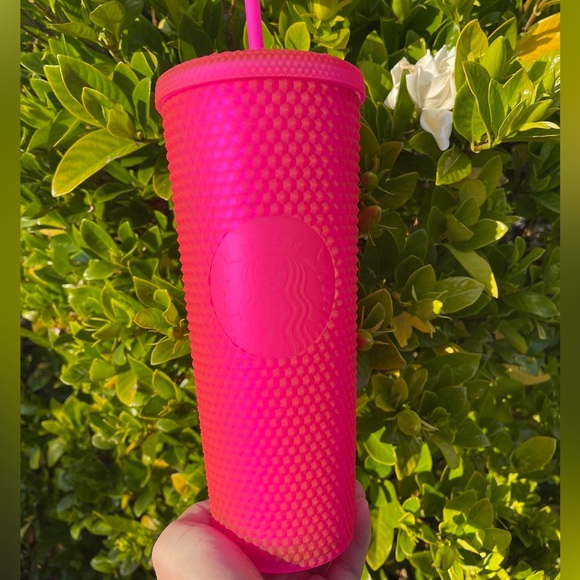 Starbucks 2021 Neon Pink Bling Soft Touch Studded Venti Tumbler - Picture 2 of 2